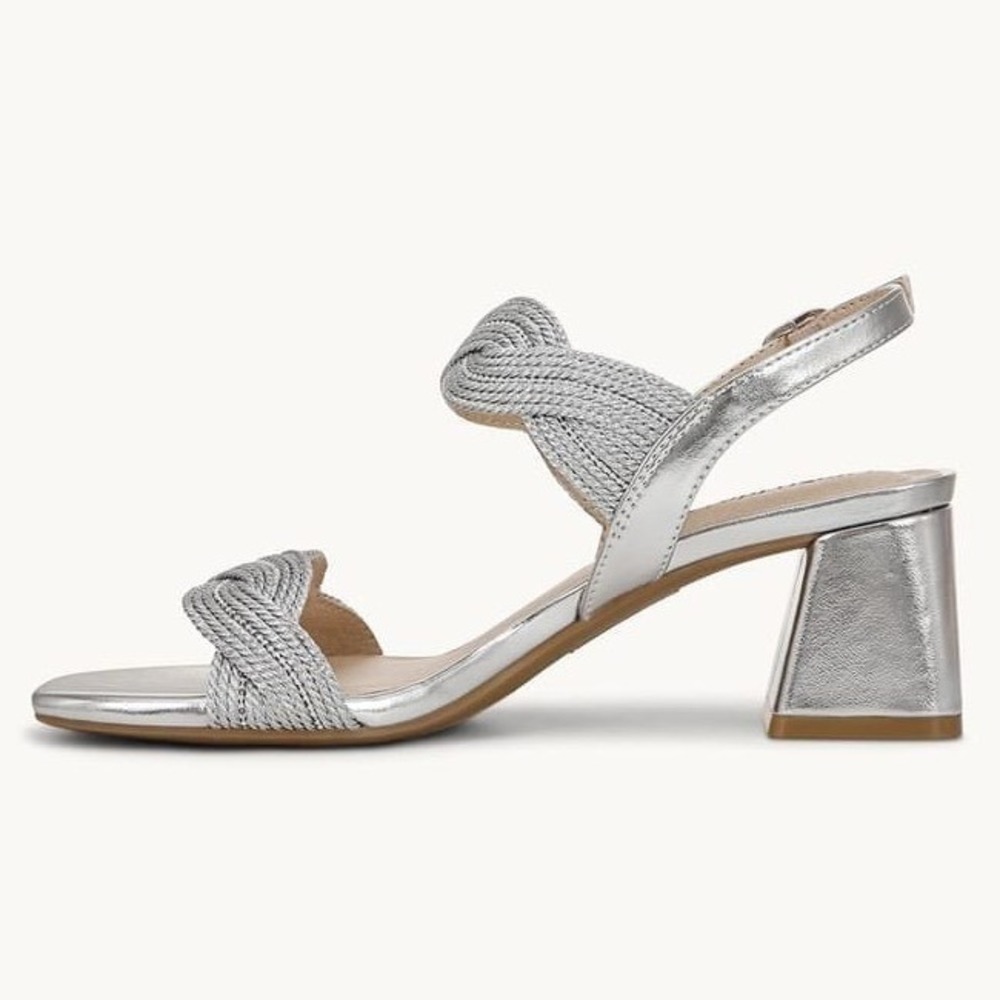 LifeStride Charnelle Silver Metallic Block Heel Slingback Dress Sandal Sz 7.5 M - Picture 6 of 12